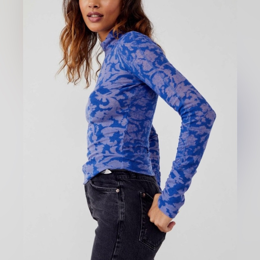 Free People You And I Print Ribbed Top! NEW Sz L, Large! Great under a vest! - Picture 3 of 9